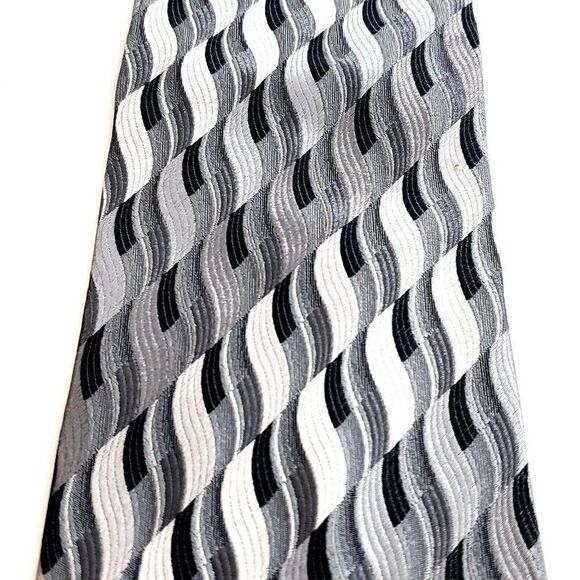 Pronto Uomo Gray Woven Geometric Long Wide Silk Tie - Picture 2 of 6